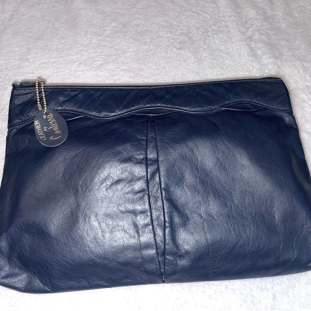 Vintage Leather by Contessa medium size navy blue all leather clutch